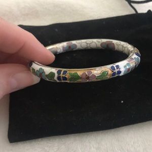 Antique gold inlay bracelet bangle ivory flowers